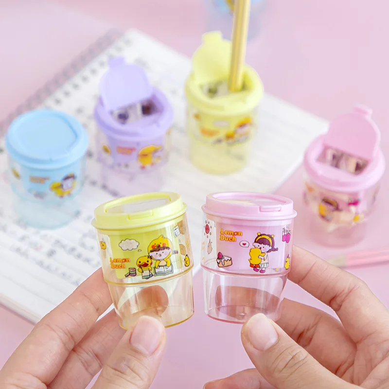 

1pcs Stationery Pencil Sharpener Creative Milk Tea Cup Shape Cartoon School Supplies Gift Accessories