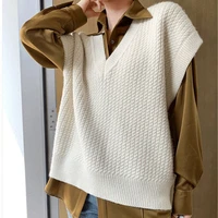 ladies fallwinter v neck sweater vest new style knit pullover solid color retro womens soversized wild leeveless sweater top
