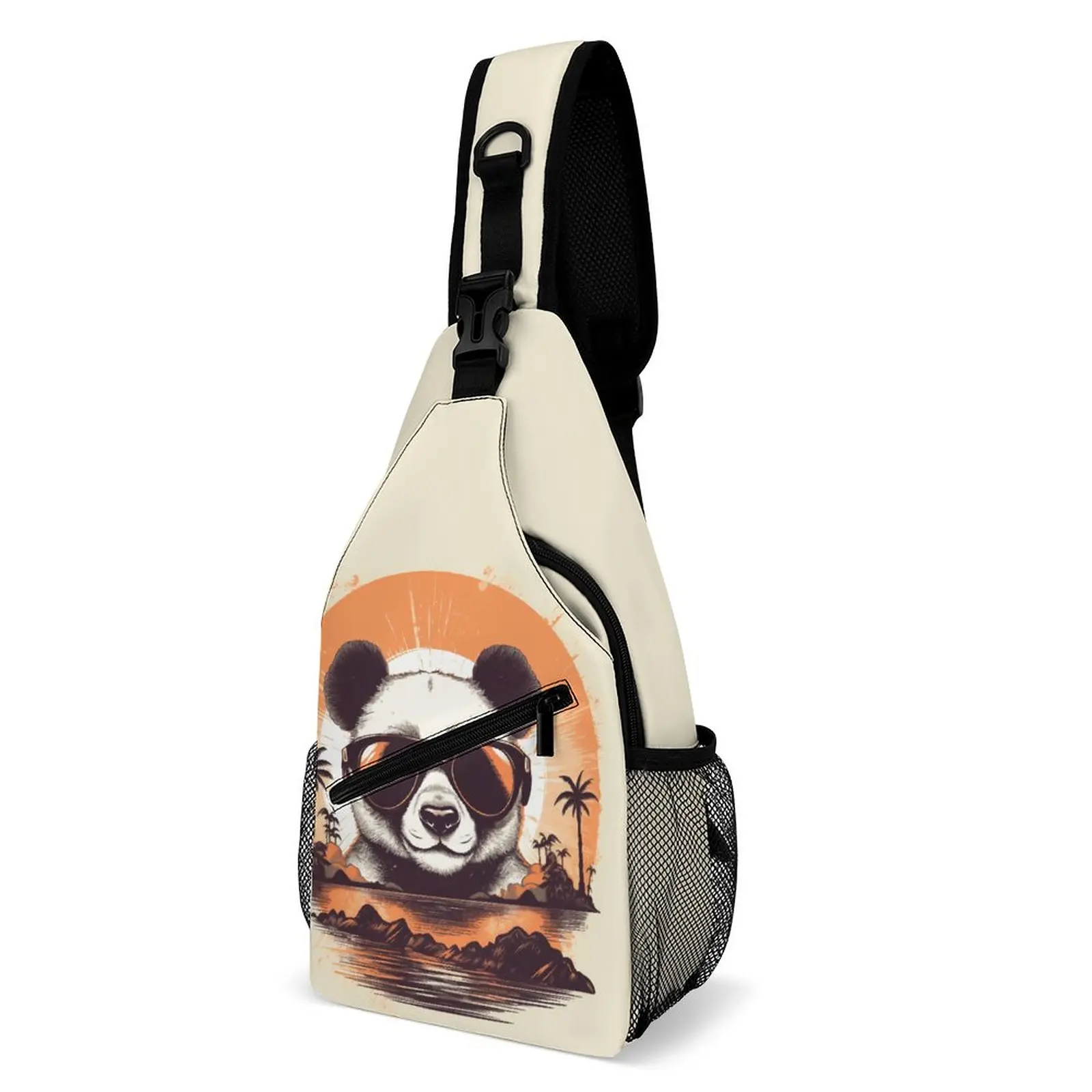 

Panda Shoulder Bags Sunset Animals With Sunglasses Retro Fishing Chest Bag Men Print Sling Bag Casual University Crossbody Bags