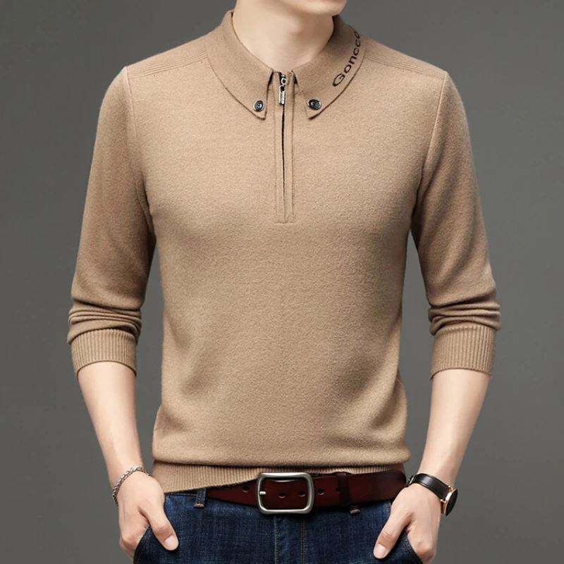 

Fall Winter Men Warm Sweater Slim Fit Fashion Pullover Casual Polo Shirt Men Henry Collar Sweater Round Neck Sweater Thick Warm