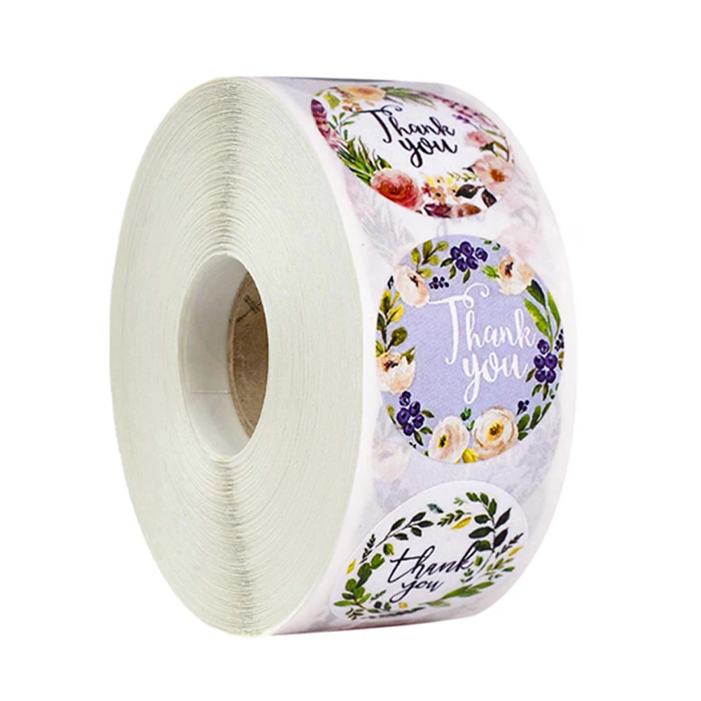 

500pcs/roll Gift Self Adhesive Thank You For Envelope Handmade Seal Labels Round Scrapbooking Party Floral Sticker Coated Paper