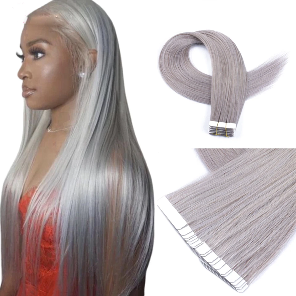 

Gray Hair Extensions Party Highlights Skin Weft Hair Extensions Adhesive Invisible Straight Tape In Human Hair Extensions