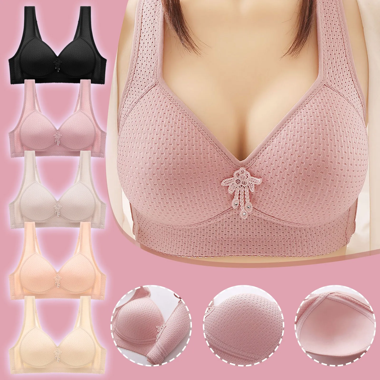 

Women's New Large And Thin Fit Adjustable Bra With Double Breast Breathable And No Steel Ring Bra