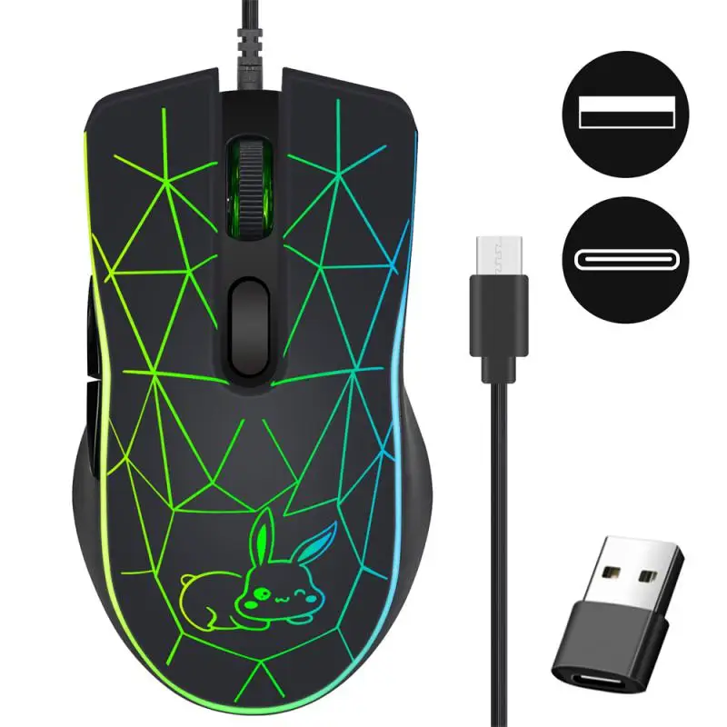 Long Ear Rabbit Type-C Mouse Optical  Wired Mouse Applicable To Apple Huawei Notebook Phablet Mouse E-sports Mouse
