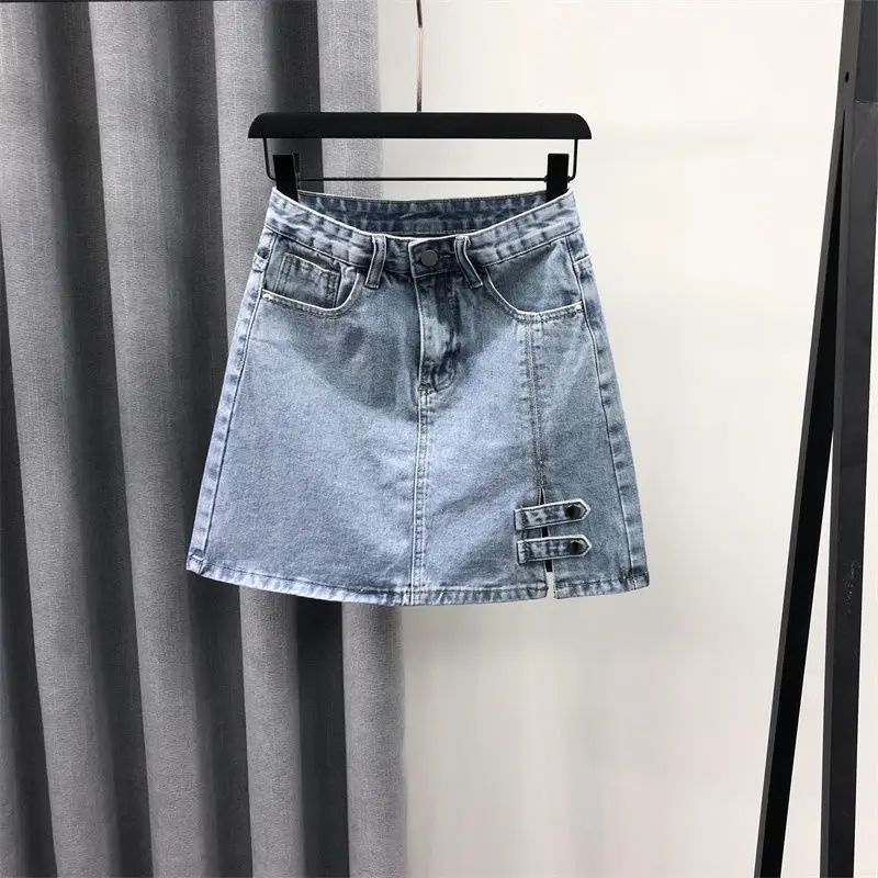 China-Chic Denim Skirt Pants Women's 2022 Summer New High Waist Pan Button Split Straight Leg Shorts Fashion