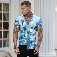 men striped shorts sleeve casual cardigan single breasted stand collar shirts top fashion holidayprint business slim muscle tops
