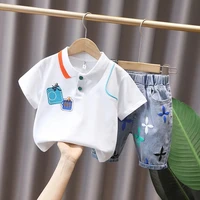 summer boys clothes set new boys childrens polo shirts denim shorts two piece baby clothes