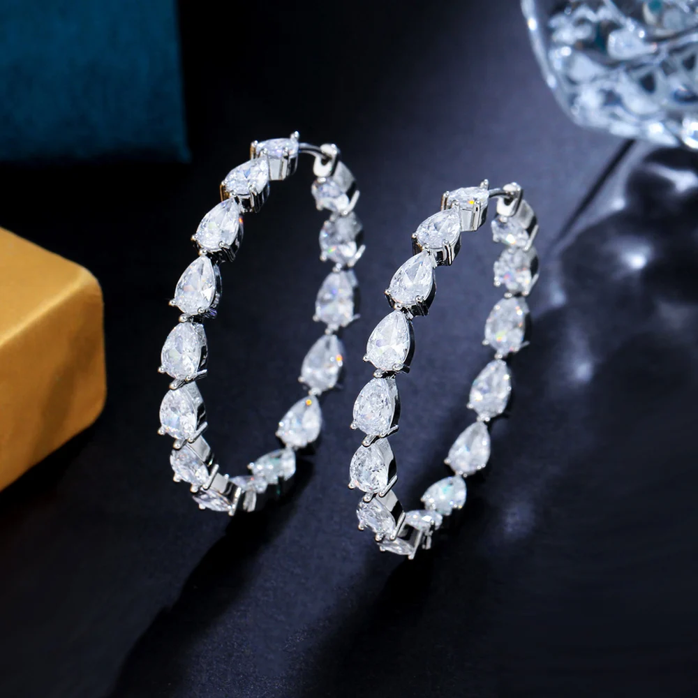 ThreeGraces сверкающие кубические циркония геометрические капли воды круглый фианит круглые серьги-кольца для женщин шикарные Повседневные Вечерние ювелирные изделия E1182