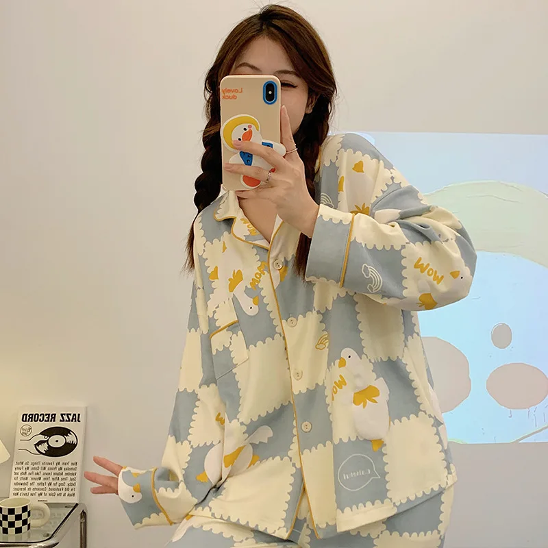 Yasuk Autuum Winer Fashion Women's Casual Print Pocket Sleepwear Homewear Cute Lovely Pajamas With Pants Soft Elastic Waist Duck