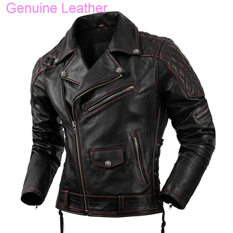 

Мужская мотоциклетная куртка из натуральной воловьей кожи, облегающая Байкерская Одежда для езды на мотоцикле, зимняя одежда для осени
