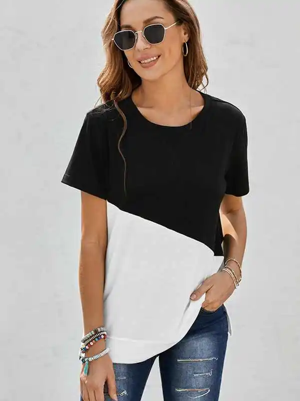 

Women's Women t shirt Cotton Casual Short Patchwork 2023 women t shirt GREY