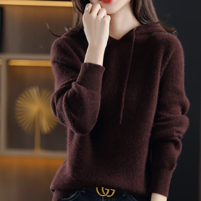 The Latest Hooded Wool Sweater Women's Spring And Autumn New Loose Fashion Knitted Sweaters Bottoming Shirts Outside Wear Tops