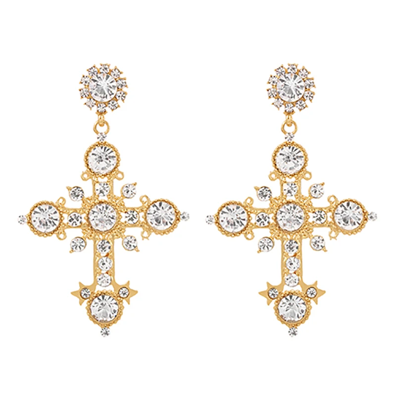 

ZHINI Bohemia Gothic Cross Dangle Earrings for Women Luxury Charming Colorful Crystal Statement Earring Party Jewelry pendientes