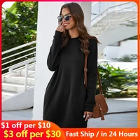 winter thicken straight sweatshirt dress for women casual long sleeve o neck pullover autumn womens dress casual party 2020