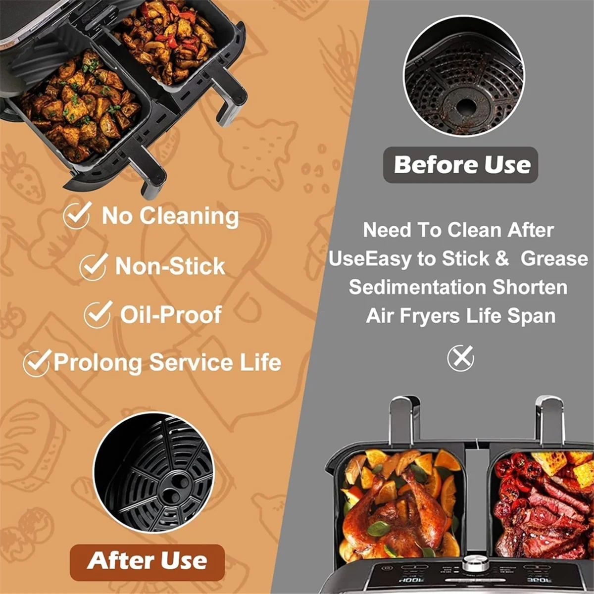 2 шт. силиконовые вкладыши для фритюрницы Ninjia DZ071 DZ550 двойная фритюрница