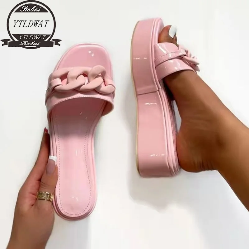 

Free Shipping Women's Shoes New High Heels Fashion Crystal Metal Chain Sexy Sandals Outdoor Leisure Sports Flip-Flops Slippers