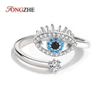 Женское кольцо от сглаза TONGZHE, регулируемое серебряное кольцо с синим камнем, 925 пробы