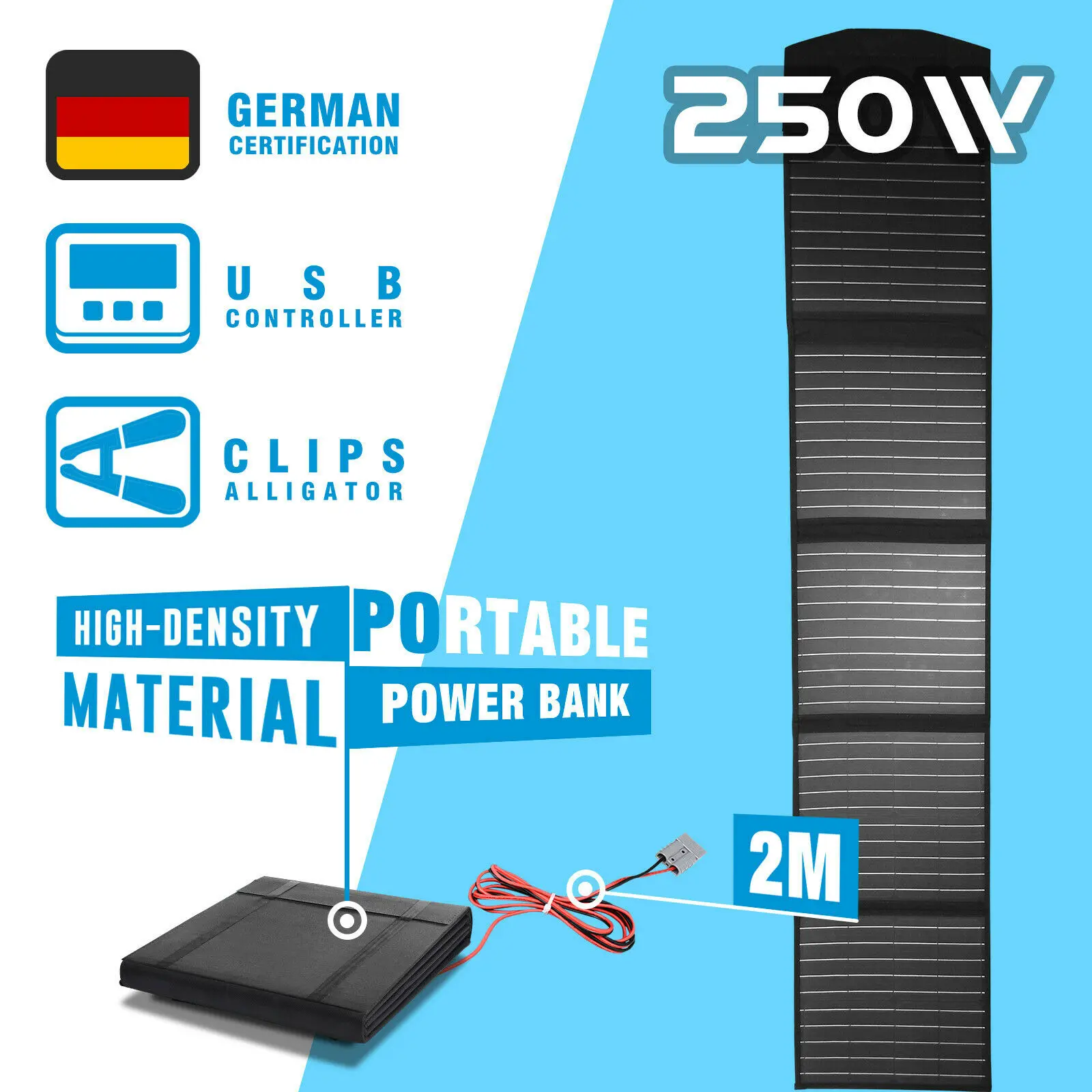 

12V 250W Folding Solar Panel Kit Black Silicon Blanket Solar Mat Camping Charger