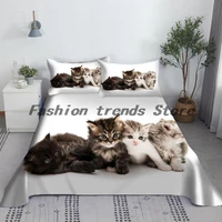 lovely cat bed sheet set animal pets bed sheets and pillowcase 3d bedding digital printing flat sheet 100 polyester bedspread