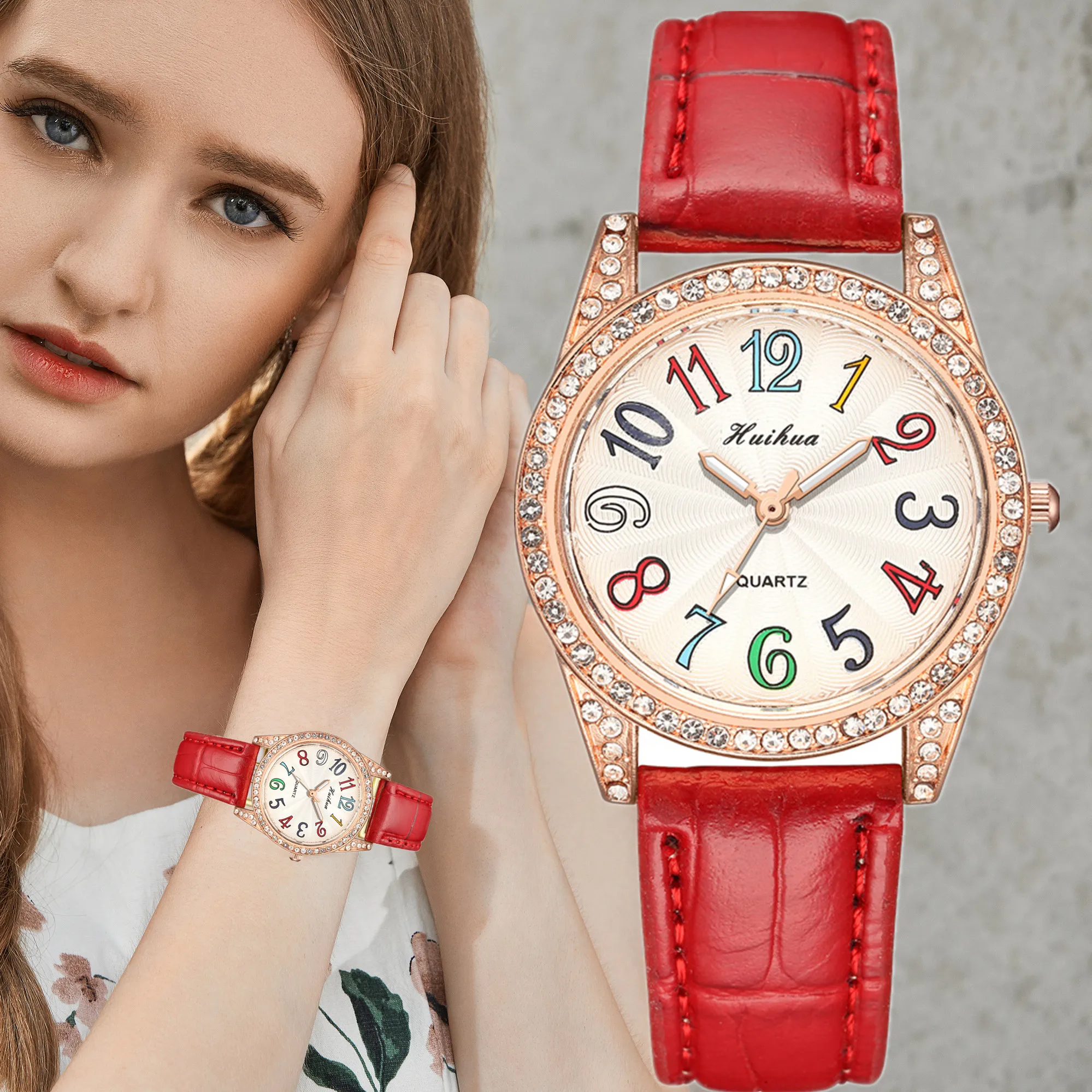 

Women Elegant Diamond Watch 2022 New Fashion Colorful Leather Quartz Wristwatch Ladies Casual Dress Clock Relogio Feminino Hot