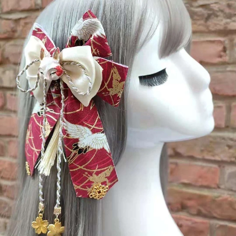 Заколка-кимоно Yae Miko Cos в стиле ретро с большим бантом и кисточками аксессуар для