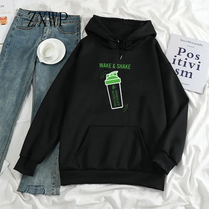

Harajuku Wake and Shake Women Hoodies Print Letter Herbalife Nutrition Hoodie Women Sweatshirts Graphic Oversized Street Hoody