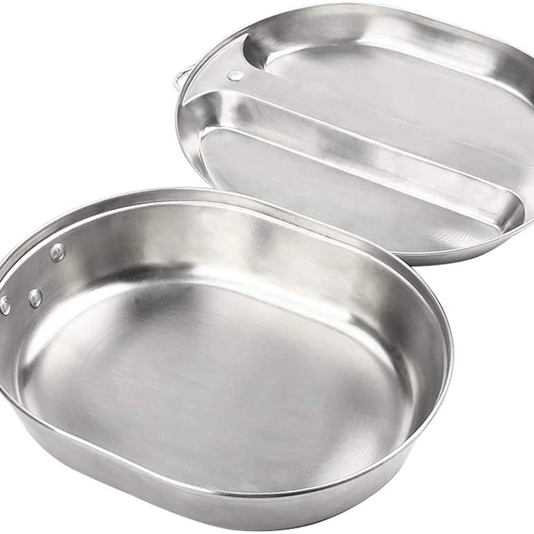 

Hot Selling Stainless Steel camping Mess Kit Tray & Frying Pan Portable Camping Cookware Set