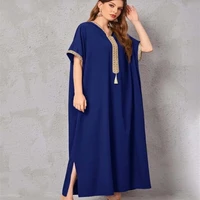 fashion muslim summer new dress loose casual short sleeve gold trim robe hooded muslim dress middle east arabian moroccan 2022