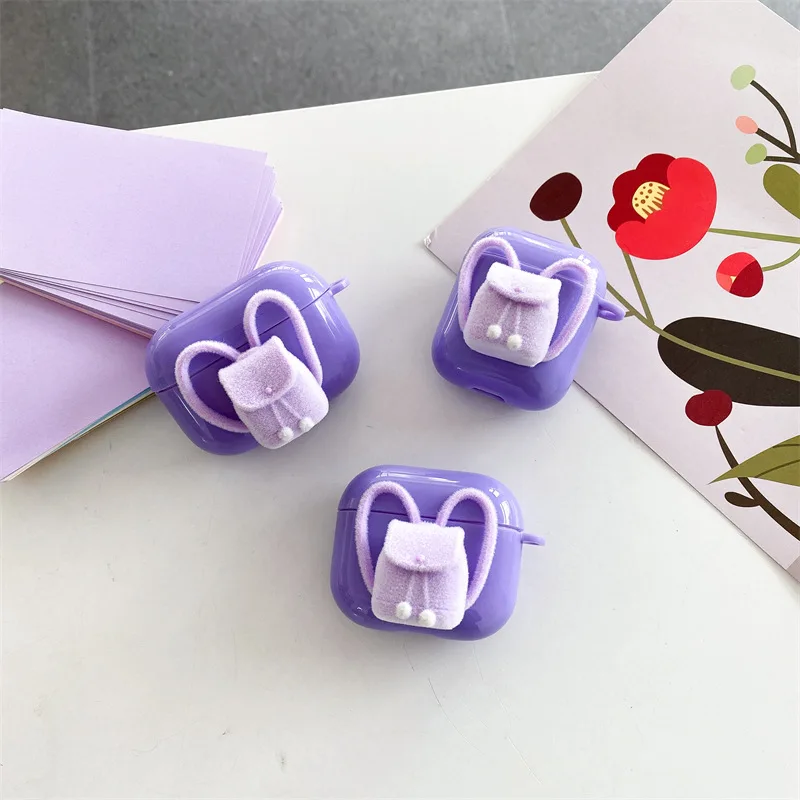 

Purple Schoolbag 2022 AirPods 3 Case Apple AirPods 2 Case Cover AirPods Pro Case IPhone Earbuds Accessories Air Pods Case