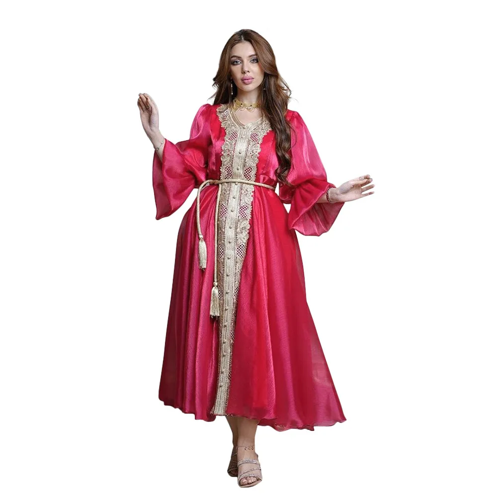 Muslim Arab Middle East Turkish Lantern Sleeve Belt Temperament Evening Gown Dress