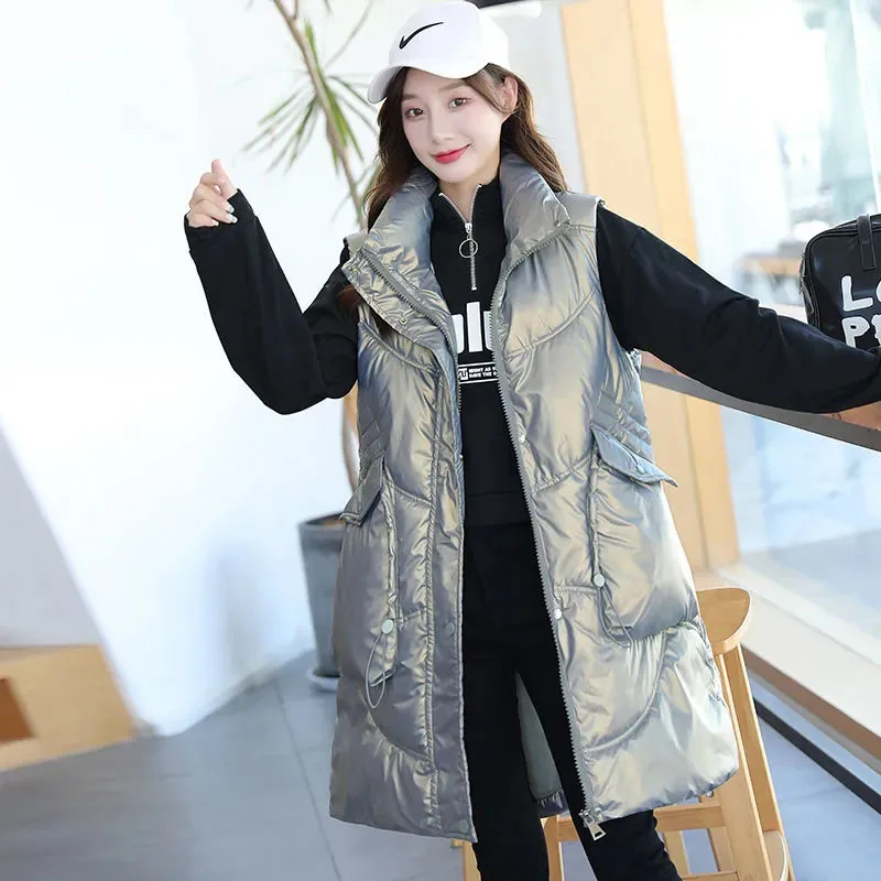 

New Fashion Cotton Padded Jacket Waistcoat Bright Face Down Cotton Coat Women Autumn Winter Loose Warm Jacket Hooded Female Vest