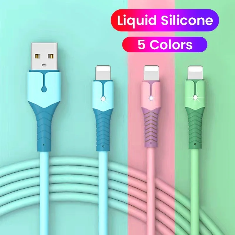 Cable For iPhone13 pro Max X XR 11 XS 8 7 6 Liquid Silicone 5A 8 Pin USB Cable For 12 Mini ProCharging Cord Phone USB Data Cable