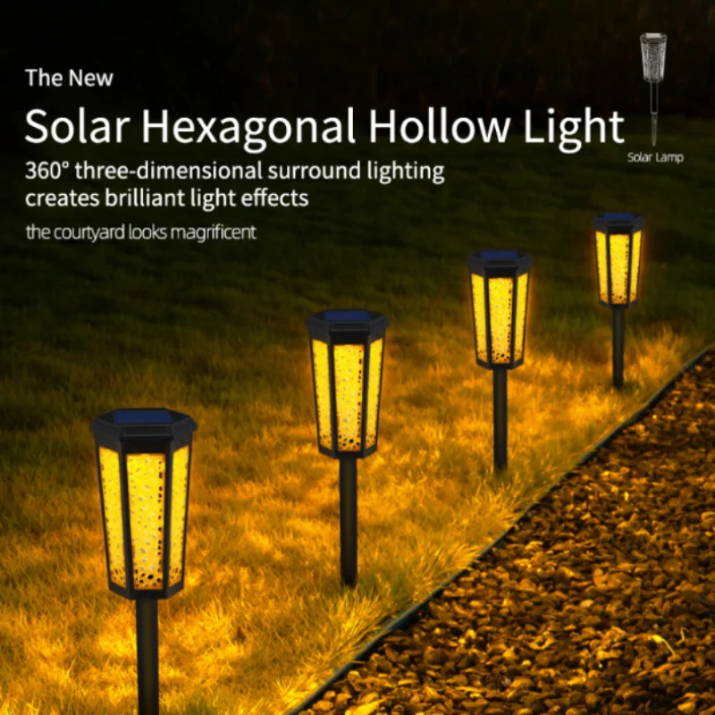 

Outdoor Waterproof Solar Powered Garden Landscape Decorative Hexagonal Hollow Lawn Lamp 7 Colored Changing Pathway Lights