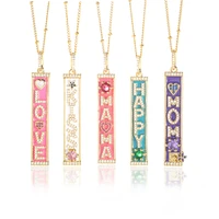 enamel dripping oil letter necklace zircon letter mom mama colored crystal pendant necklaces rectangle charm jewelry