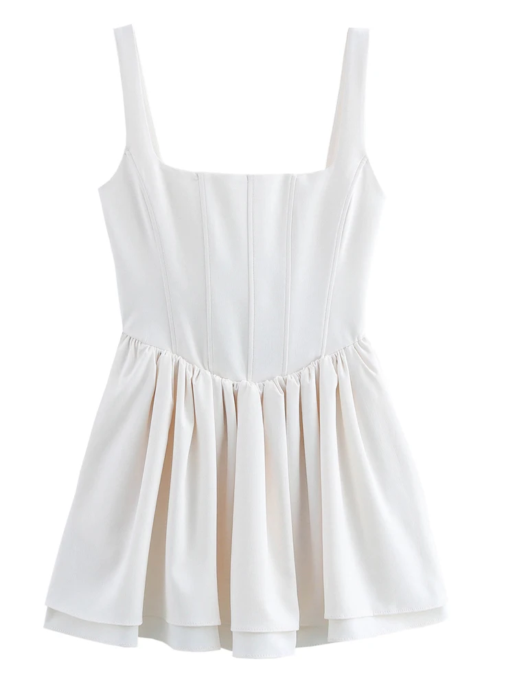 Платье-мини женское Плиссированное с квадратным вырезом и боковыми карманами