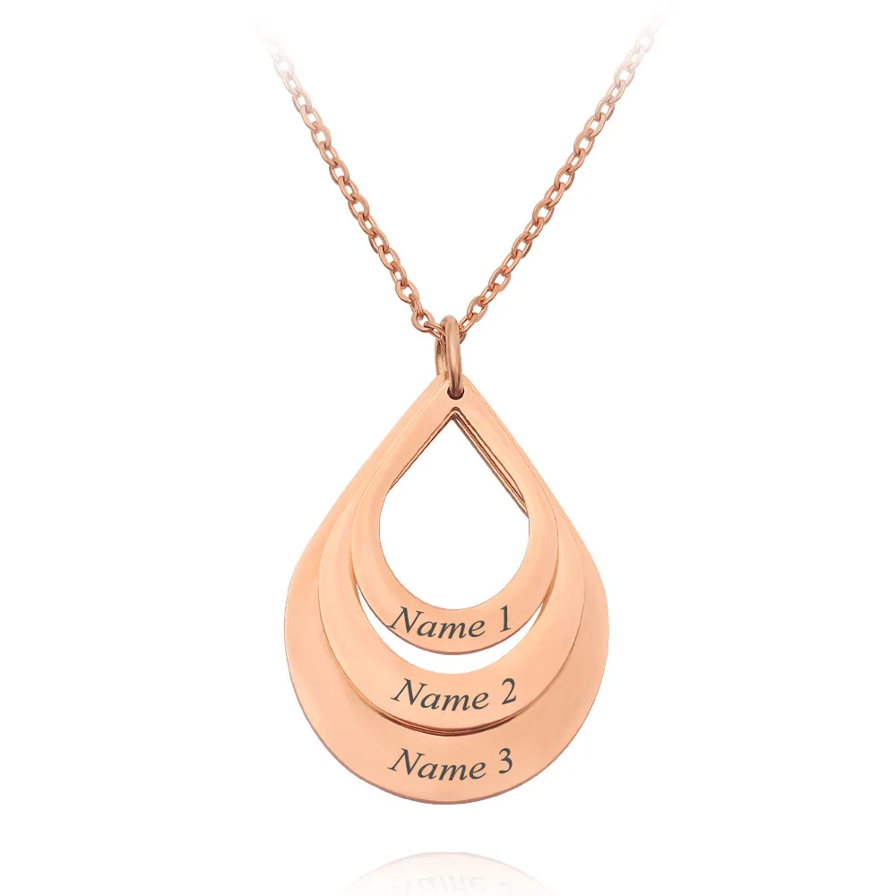 Personalized Private Customize Name Water Drop Pendant Necklace Gold Silver Color Customized Family Gifts for Mother's Days Gift