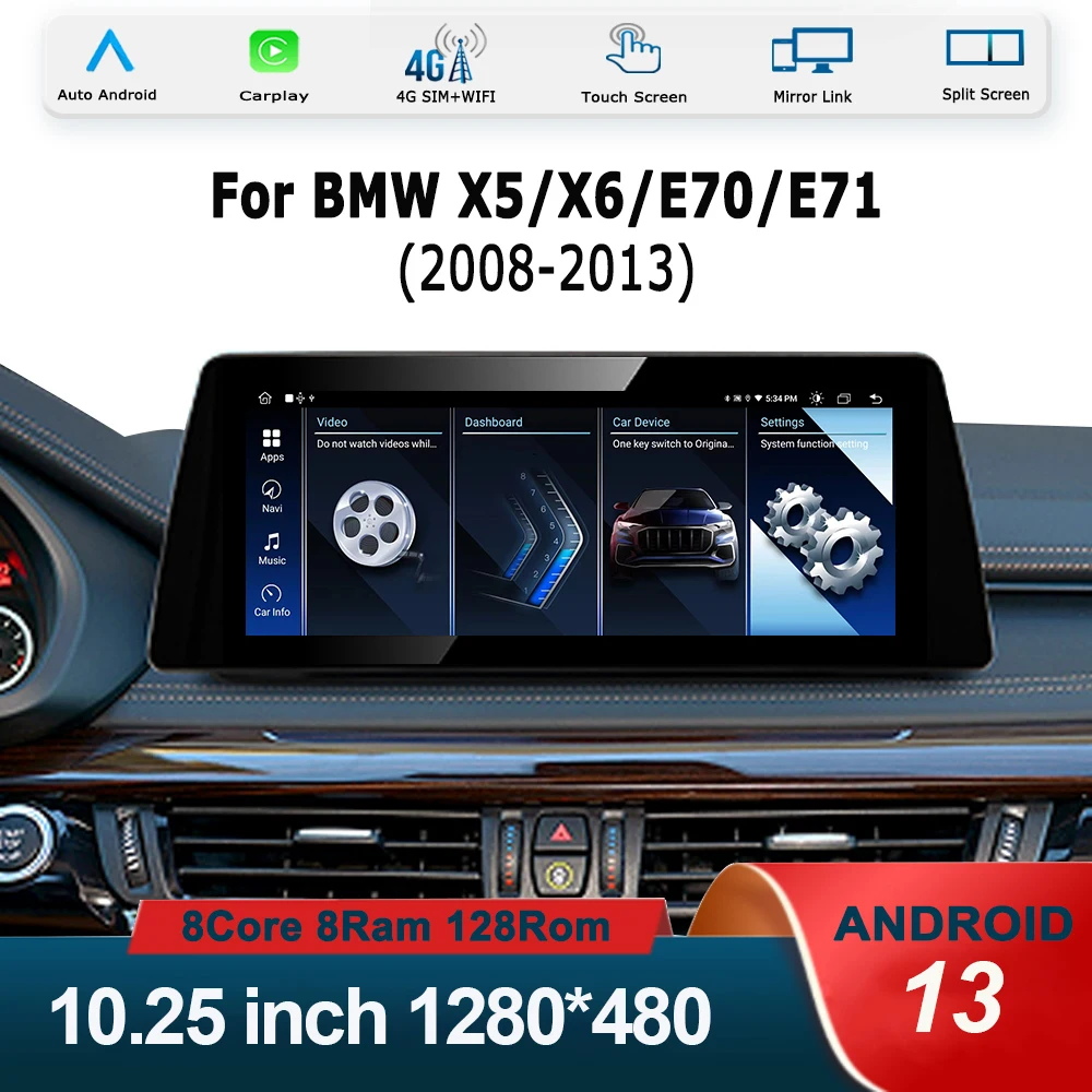 

Android 13 для BMW E70 E71 2007-2013 10,25 дюйма 8-ядерная Система Автомобильный мультимедийный стерео экран авто радио Carplay GPS Navi WIFI SIM