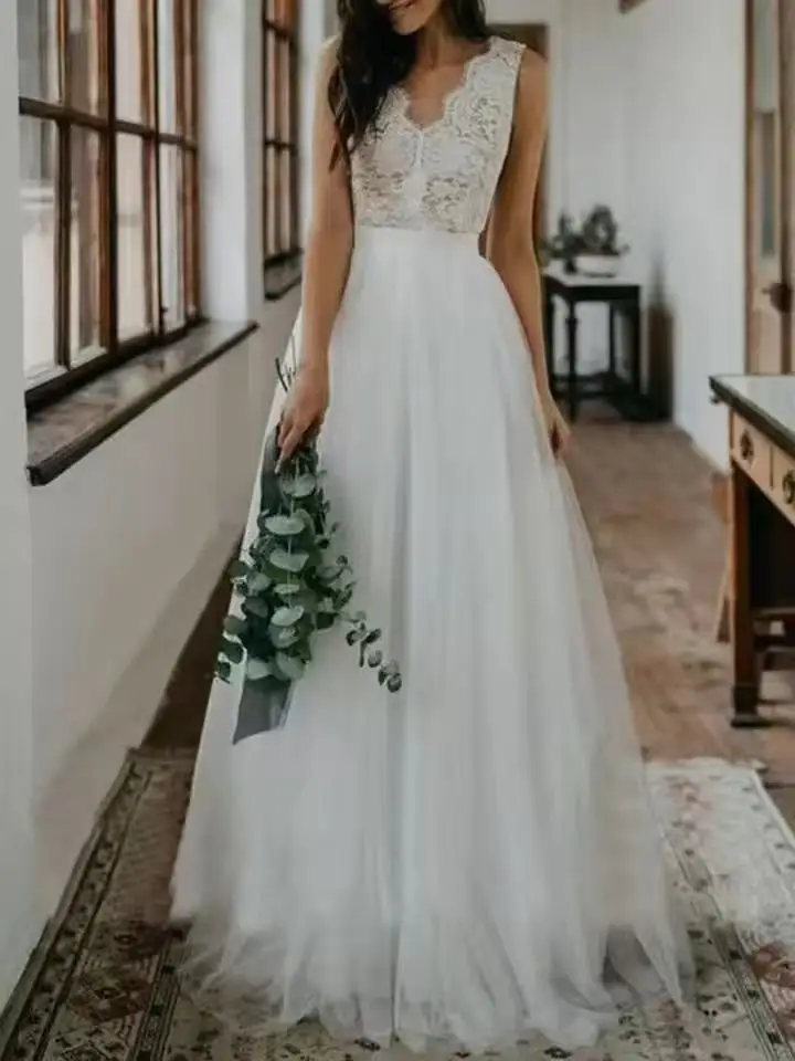Фото Сексуальное свадебное платье с v-образным вырезом в стиле бохо Vestido De Noiva 2026, халат Mariage Trouwjurk Sukienka Na Wesele Hochzeitskleid Brautkleid №1