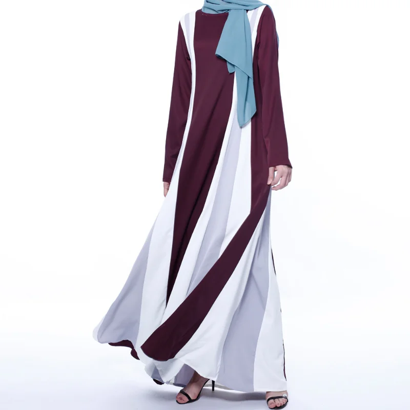 

Women Muslim Dress Elegant Turkey New Fashion Long Dresses Ramadan Stitching Large Size Contrast Color Loose Modest Abaya Dress