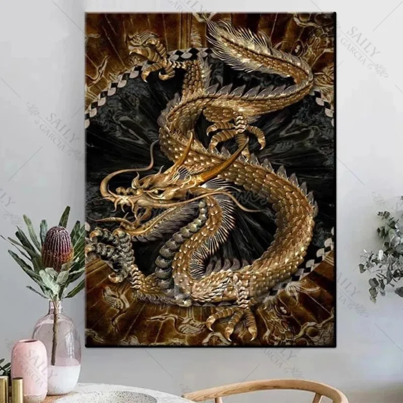 

Retro Chinese Dragon Canvas Picture Painting Abstract Golden Black Modern Wall Art Poster and Prints for Living Room Decor