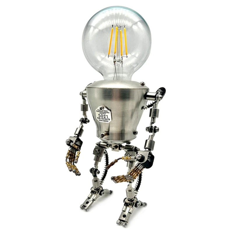 

Manual Assembling Stainless Steel Steampunk Big Head Robot Lamp Home Bedroom Table Lamp Bar Atmosphere Lamp US Plug