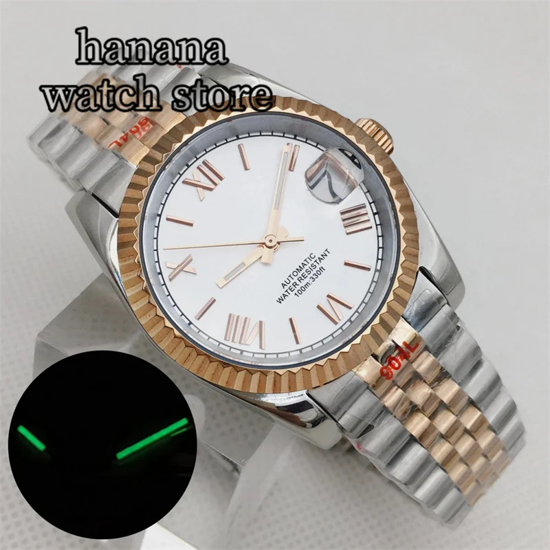 Мужские часы с автоподзаводом BLIGER NH35A автоматические белым циферблатом розовым