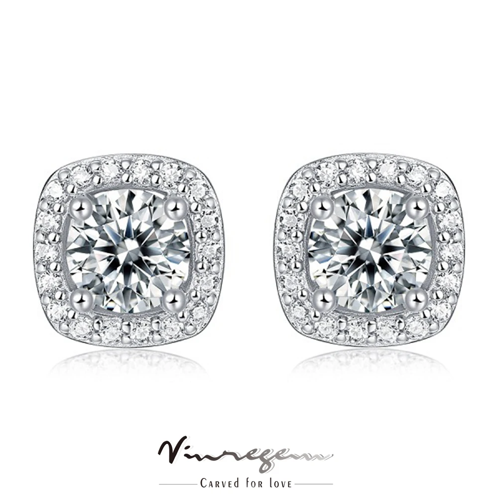 

Vinregem Real 925 Sterling Silver 100% Pass Test Diamond Round 1CT VVS1 Moissanite Stud Earrings for Women Gift Drop shipping