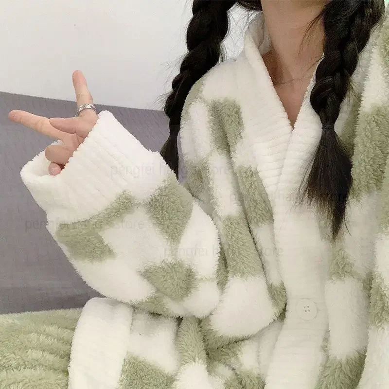 Зимние женские пижамы во французском стиле комплект домашней одежды клетчатая