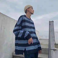 autumn winter knitted striped soodie men casual oversized pullovers loose warm jumper streetwear teen male ins thin sweater