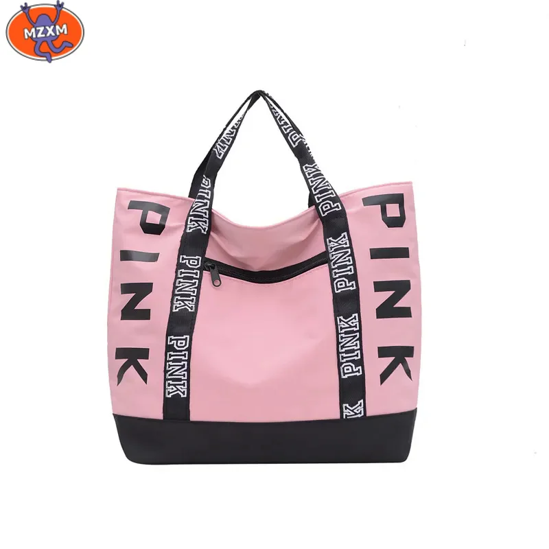

PINK MZXM Colorblock Nylon Pink Letter Graphic Casual Sports Fitness Tote Handbags