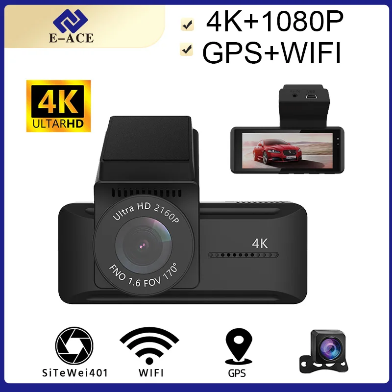 

E-ACE B11P Car Dvr 3 Inch Mini Wifi Dash Cam FHD 1080P Dashcam With Bult in GPS Tracker Video Recorder Support Rear View Camera