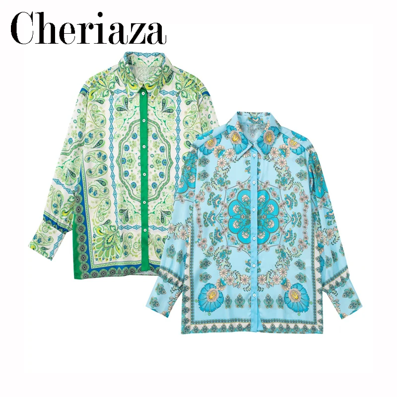 

2022 Fashion Spring Summer Woman Flower Printing Shirt Long Sleeves Hem Side Slit Blouse Chic Office Lady Button Blusas Mujer