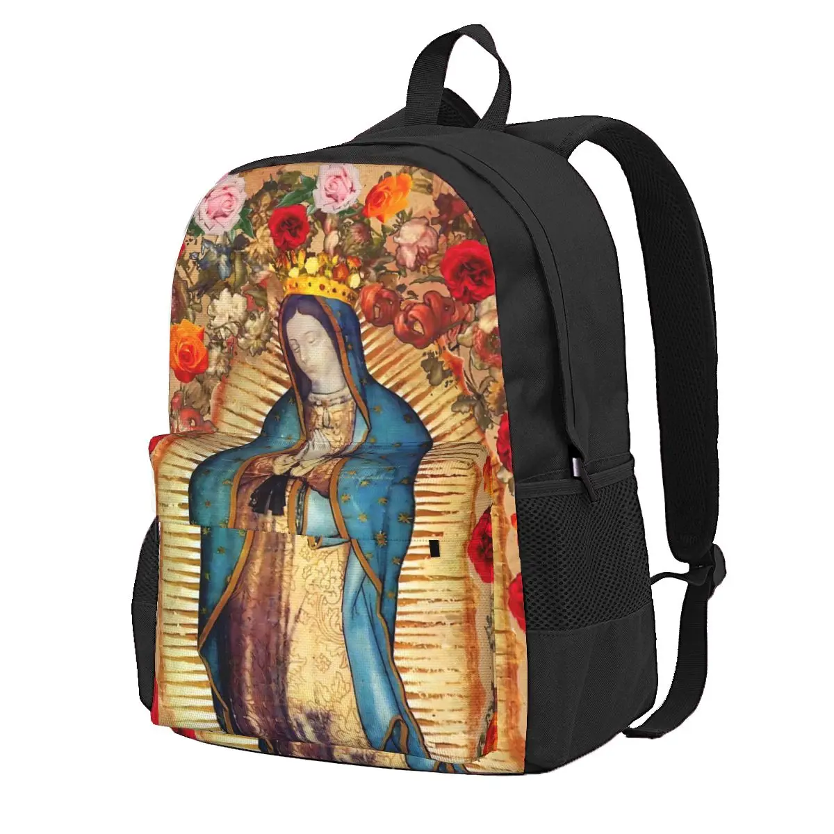 

Virgin Mary Catholic Backpack Our Lady of Guadalupe Camping Backpacks Women Men Fashion School Bags Custom Print Rucksack