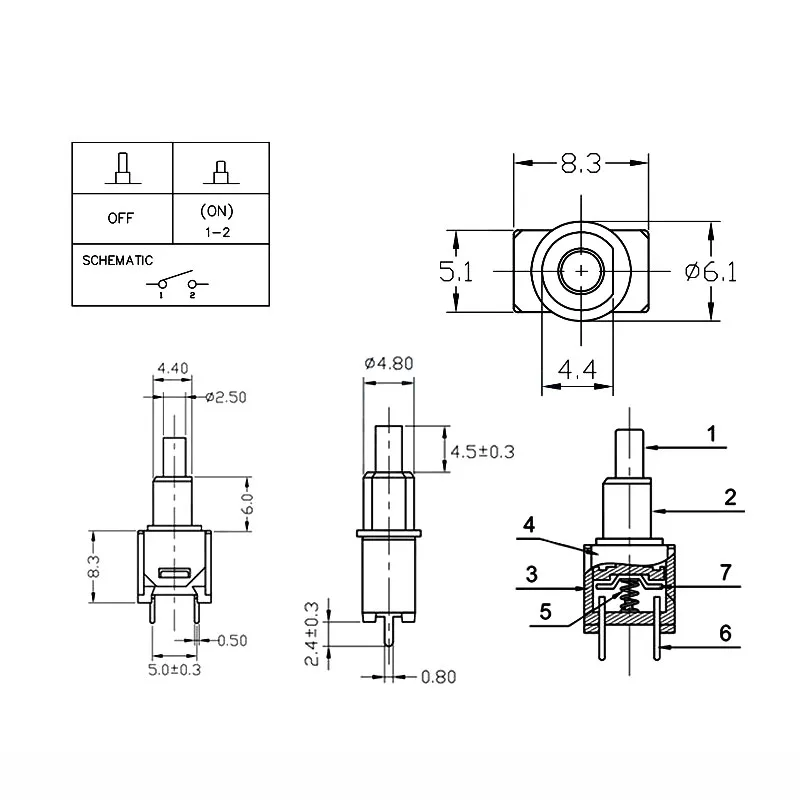 Вертикальный двухконтактный переключатель 028-2P nuke кнопка самосброса 1 5 А 250 В